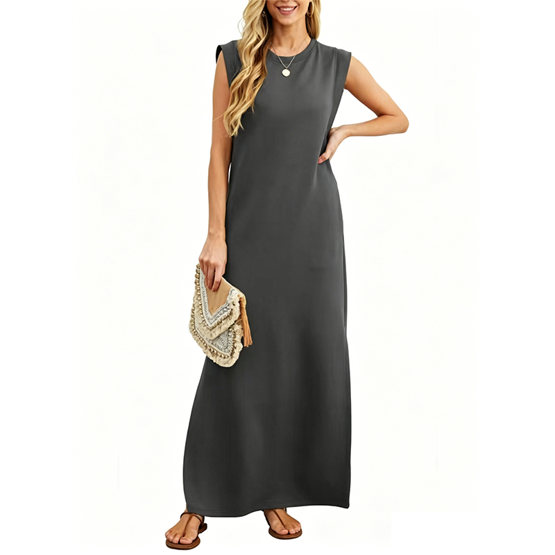 Vestido largo casual sin mangas con cuello redondo
