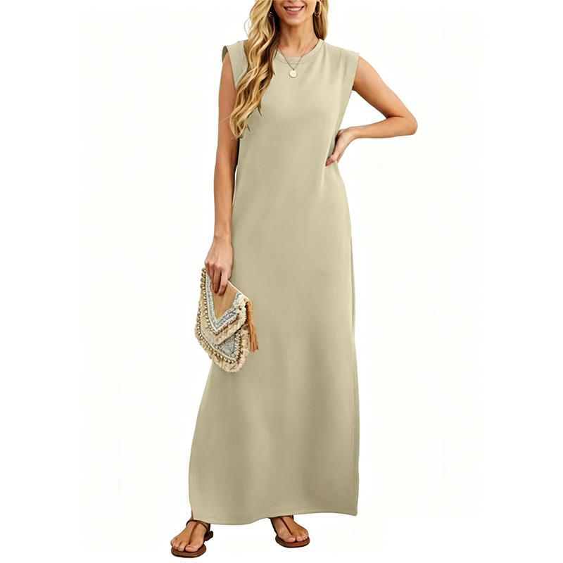 Vestido largo casual sin mangas con cuello redondo